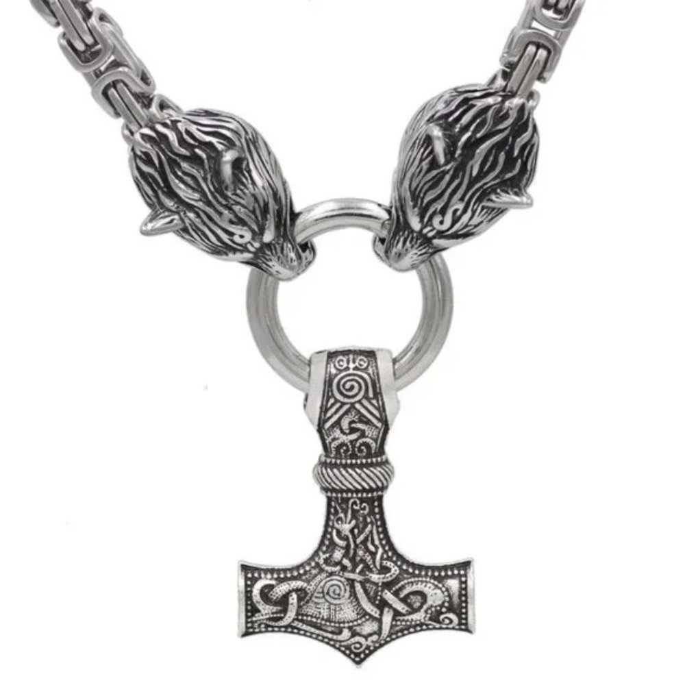 New Stainless Steel Nordic Viking Wolf Head Necklace - Picture 6 of 8
